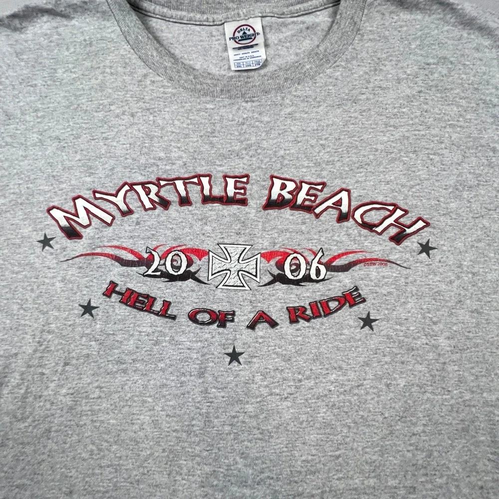 Delta T-Shirt Mens 2XL Gray Myrtle Beach 2006 Hell of a Ride Biker Graphic Tee